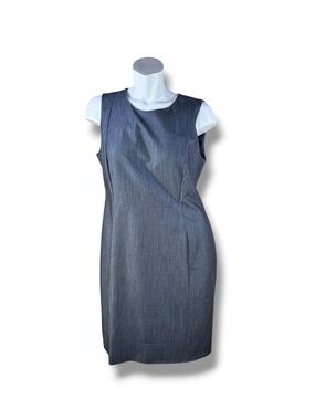 Calvin Klein Sleeveless Navy Sheath Midi Dress w/ Long Silver Back Zipper Sz 14
